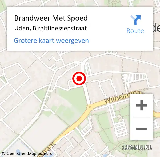 Locatie op kaart van de 112 melding: Brandweer Met Spoed Naar Uden, Birgittinessenstraat op 2 oktober 2022 06:54