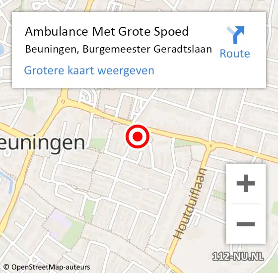 Locatie op kaart van de 112 melding: Ambulance Met Grote Spoed Naar Beuningen, Burgemeester Geradtslaan op 2 oktober 2022 08:25