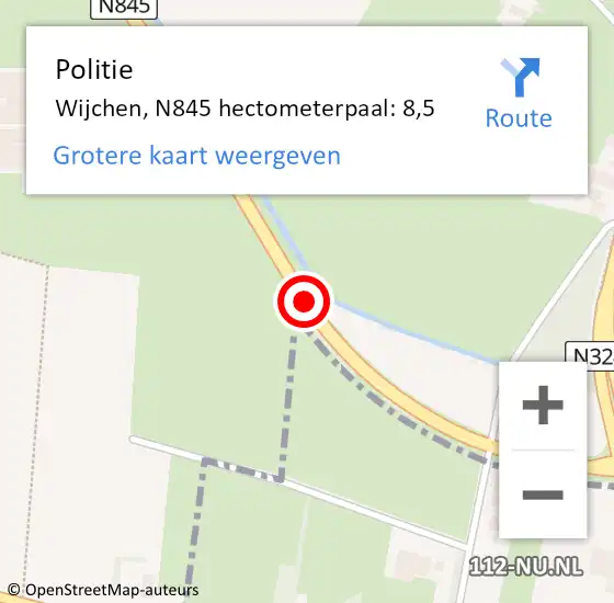 Locatie op kaart van de 112 melding: Politie Wijchen, N845 hectometerpaal: 8,5 op 2 oktober 2022 10:01