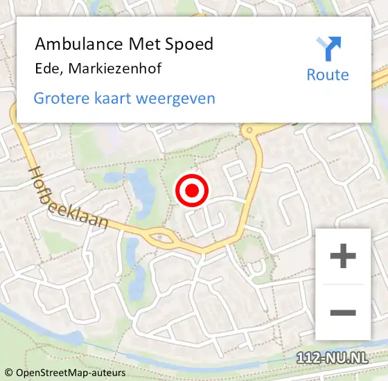 Locatie op kaart van de 112 melding: Ambulance Met Spoed Naar Ede, Markiezenhof op 2 oktober 2022 10:33
