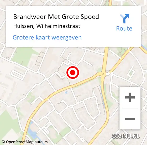 Locatie op kaart van de 112 melding: Brandweer Met Grote Spoed Naar Huissen, Wilhelminastraat op 2 oktober 2022 11:08