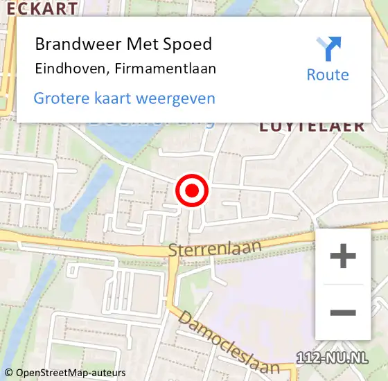 Locatie op kaart van de 112 melding: Brandweer Met Spoed Naar Eindhoven, Firmamentlaan op 2 oktober 2022 12:56