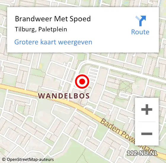 Locatie op kaart van de 112 melding: Brandweer Met Spoed Naar Tilburg, Paletplein op 2 oktober 2022 14:32