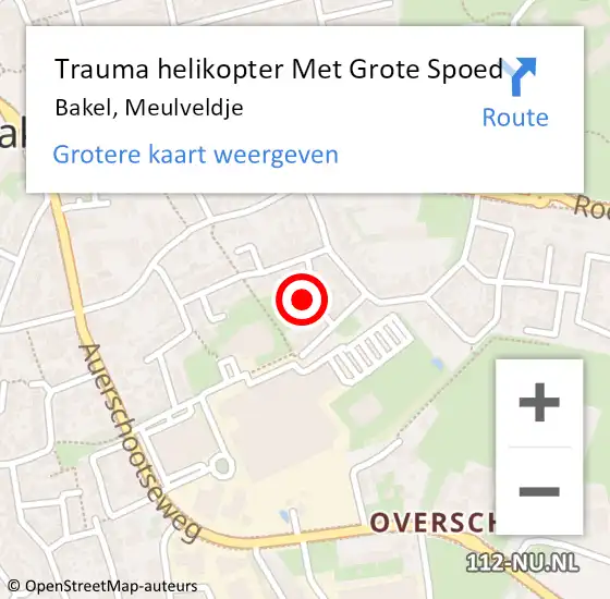 Locatie op kaart van de 112 melding: Trauma helikopter Met Grote Spoed Naar Bakel, Meulveldje op 2 oktober 2022 14:54