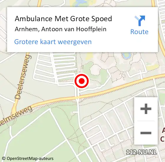 Locatie op kaart van de 112 melding: Ambulance Met Grote Spoed Naar Arnhem, Antoon van Hooffplein op 2 oktober 2022 16:31