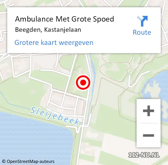 Locatie op kaart van de 112 melding: Ambulance Met Grote Spoed Naar Beegden, Kastanjelaan op 2 oktober 2022 17:49