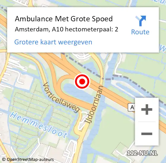 Locatie op kaart van de 112 melding: Ambulance Met Grote Spoed Naar Amsterdam, A10 hectometerpaal: 2 op 2 oktober 2022 18:18
