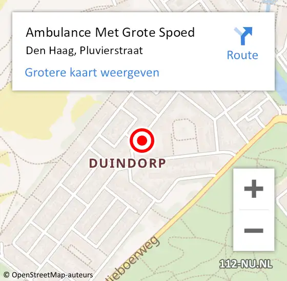 Locatie op kaart van de 112 melding: Ambulance Met Grote Spoed Naar Den Haag, Pluvierstraat op 2 oktober 2022 18:21