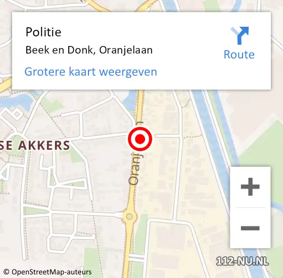 Locatie op kaart van de 112 melding: Politie Beek en Donk, Oranjelaan op 2 oktober 2022 19:28