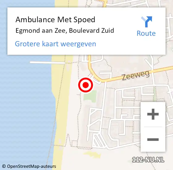 Locatie op kaart van de 112 melding: Ambulance Met Spoed Naar Egmond aan Zee, Boulevard Zuid op 2 oktober 2022 20:23