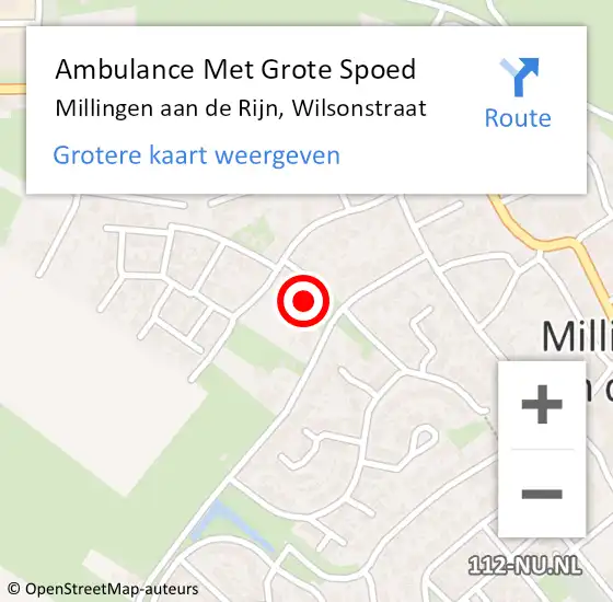 Locatie op kaart van de 112 melding: Ambulance Met Grote Spoed Naar Millingen aan de Rijn, Wilsonstraat op 2 oktober 2022 21:22