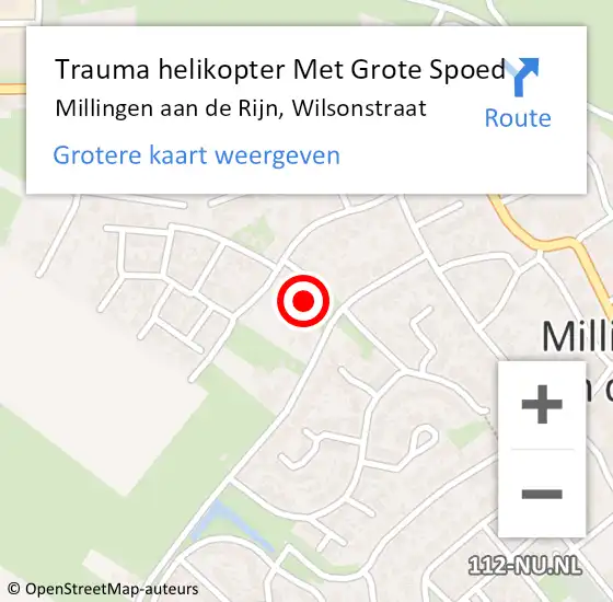 Locatie op kaart van de 112 melding: Trauma helikopter Met Grote Spoed Naar Millingen aan de Rijn, Wilsonstraat op 2 oktober 2022 21:26