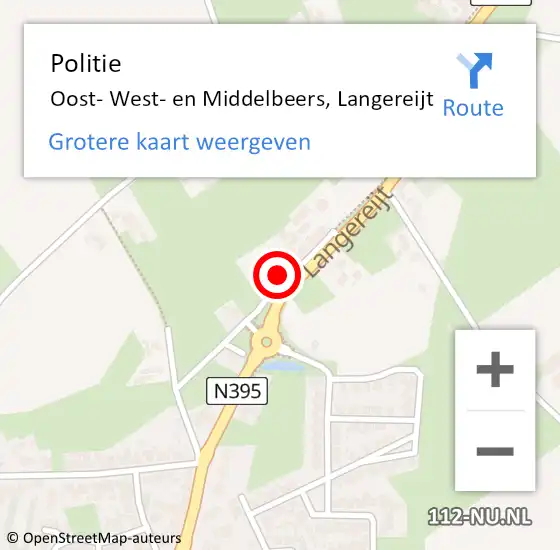 Locatie op kaart van de 112 melding: Politie Oost- West- en Middelbeers, Langereijt op 2 oktober 2022 22:20