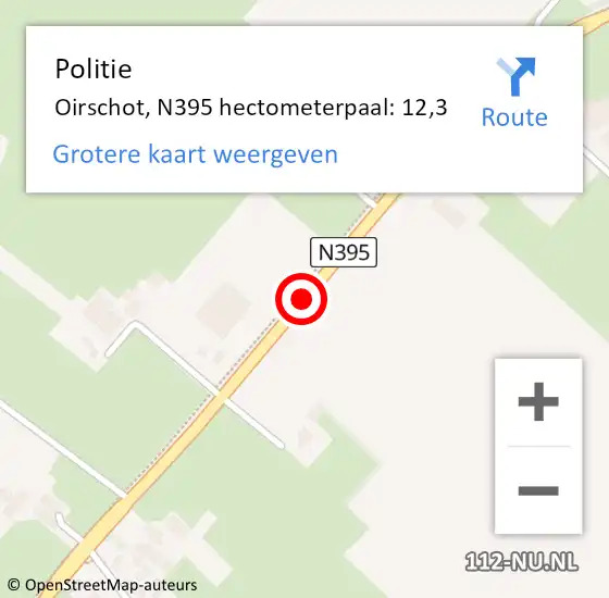 Locatie op kaart van de 112 melding: Politie Oirschot, N395 hectometerpaal: 12,3 op 2 oktober 2022 22:28