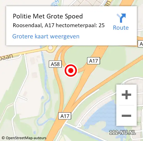 Locatie op kaart van de 112 melding: Politie Met Grote Spoed Naar Roosendaal, A17 hectometerpaal: 25 op 3 oktober 2022 04:34