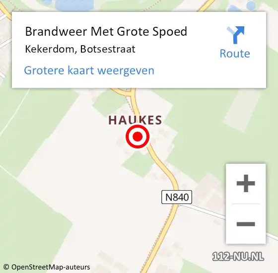 Locatie op kaart van de 112 melding: Brandweer Met Grote Spoed Naar Kekerdom, Botsestraat op 3 oktober 2022 04:55