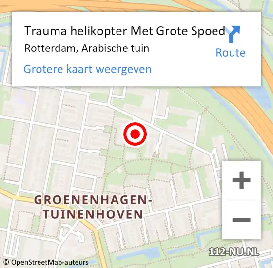Locatie op kaart van de 112 melding: Trauma helikopter Met Grote Spoed Naar Rotterdam, Arabische tuin op 3 oktober 2022 04:57