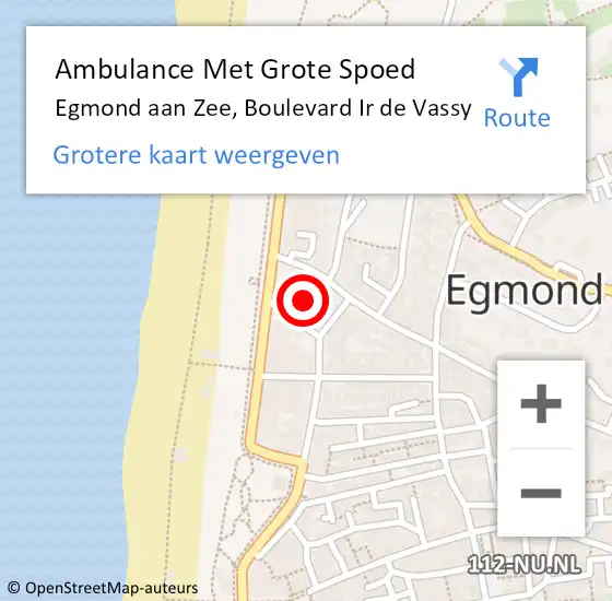 Locatie op kaart van de 112 melding: Ambulance Met Grote Spoed Naar Egmond aan Zee, Boulevard Ir de Vassy op 3 oktober 2022 06:15
