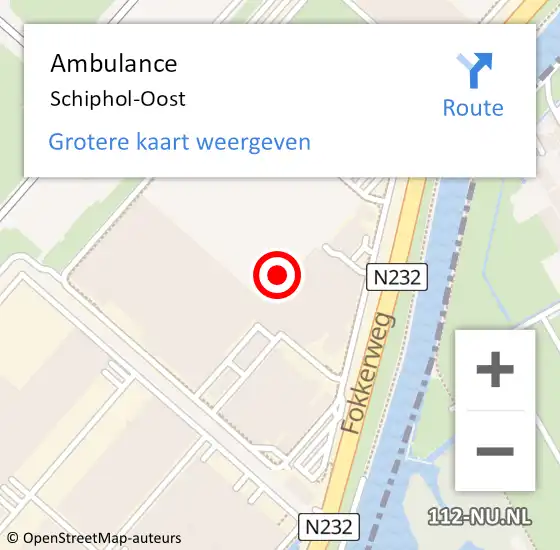 Locatie op kaart van de 112 melding: Ambulance Schiphol-Oost op 3 oktober 2022 06:49