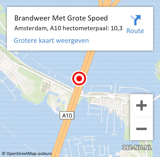 Locatie op kaart van de 112 melding: Brandweer Met Grote Spoed Naar Amsterdam, A10 hectometerpaal: 10,3 op 3 oktober 2022 08:21