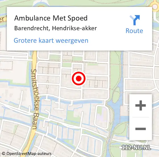 Locatie op kaart van de 112 melding: Ambulance Met Spoed Naar Barendrecht, Hendrikse-akker op 3 oktober 2022 09:46