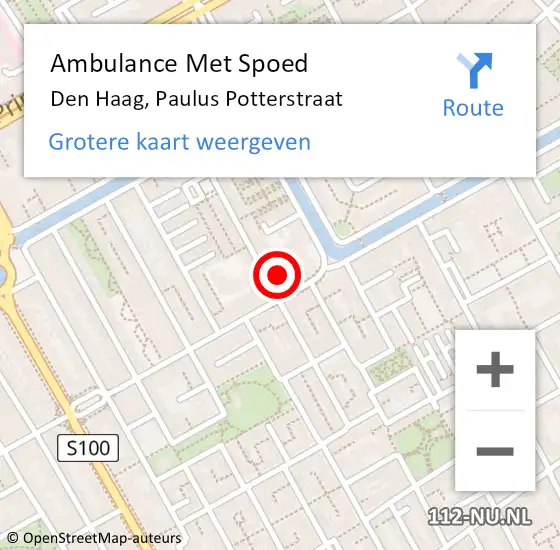 Locatie op kaart van de 112 melding: Ambulance Met Spoed Naar Den Haag, Paulus Potterstraat op 3 oktober 2022 10:49