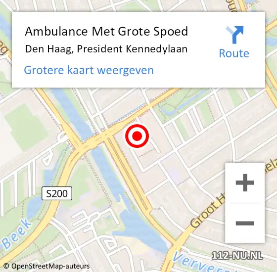 Locatie op kaart van de 112 melding: Ambulance Met Grote Spoed Naar Den Haag, President Kennedylaan op 3 oktober 2022 12:43