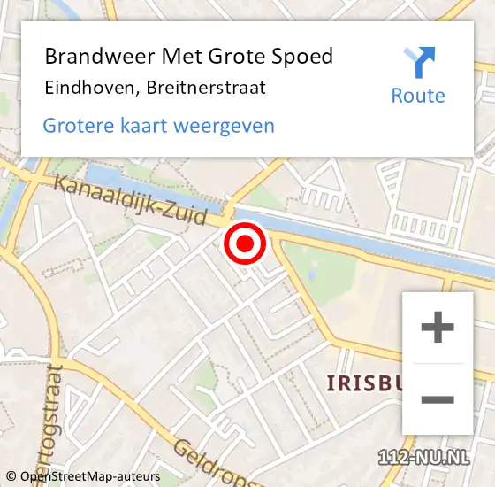 Locatie op kaart van de 112 melding: Brandweer Met Grote Spoed Naar Eindhoven, Breitnerstraat op 3 oktober 2022 13:20