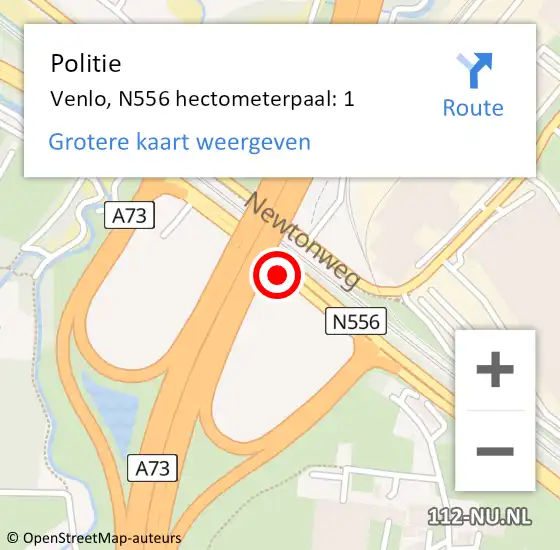 Locatie op kaart van de 112 melding: Politie Venlo, N556 hectometerpaal: 1 op 3 oktober 2022 14:54