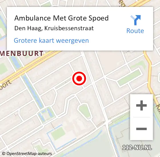 Locatie op kaart van de 112 melding: Ambulance Met Grote Spoed Naar Den Haag, Kruisbessenstraat op 3 oktober 2022 15:03