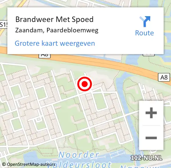 Locatie op kaart van de 112 melding: Brandweer Met Spoed Naar Zaandam, Paardebloemweg op 3 oktober 2022 15:09