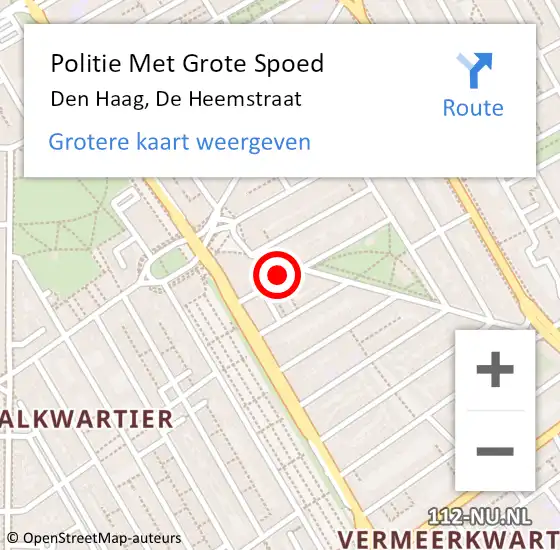 Locatie op kaart van de 112 melding: Politie Met Grote Spoed Naar Den Haag, De Heemstraat op 3 oktober 2022 16:28