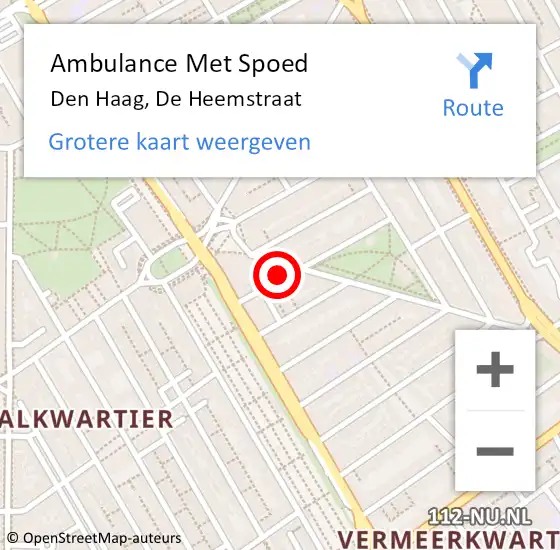 Locatie op kaart van de 112 melding: Ambulance Met Spoed Naar Den Haag, De Heemstraat op 3 oktober 2022 16:32