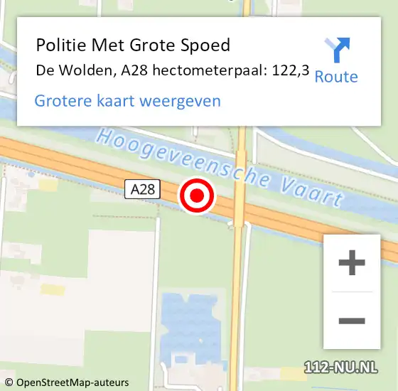 Locatie op kaart van de 112 melding: Politie Met Grote Spoed Naar De Wolden, A28 hectometerpaal: 122,3 op 3 oktober 2022 16:34