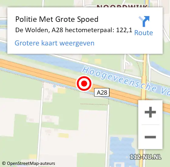 Locatie op kaart van de 112 melding: Politie Met Grote Spoed Naar De Wolden, A28 hectometerpaal: 122,1 op 3 oktober 2022 16:37