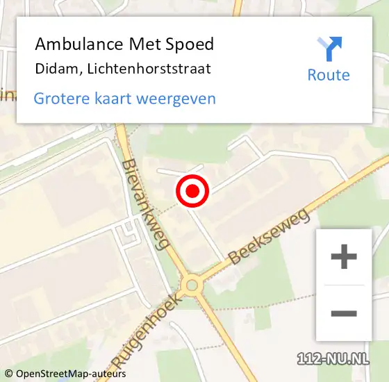 Locatie op kaart van de 112 melding: Ambulance Met Spoed Naar Didam, Lichtenhorststraat op 3 oktober 2022 16:48
