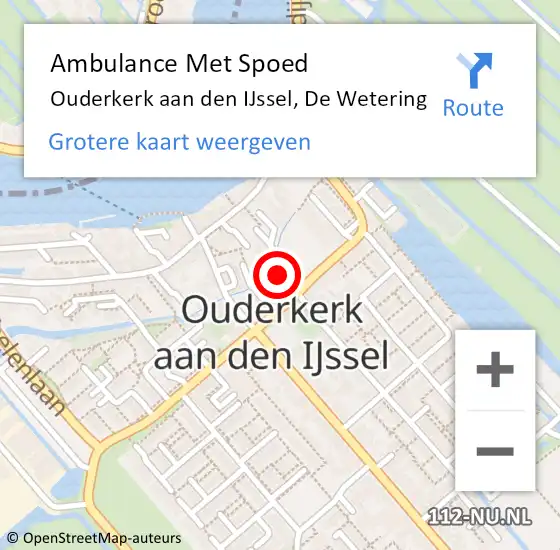 Locatie op kaart van de 112 melding: Ambulance Met Spoed Naar Ouderkerk aan den IJssel, De Wetering op 3 oktober 2022 17:18