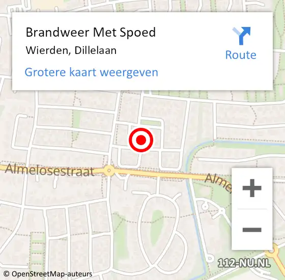Locatie op kaart van de 112 melding: Brandweer Met Spoed Naar Wierden, Dillelaan op 3 oktober 2022 17:50