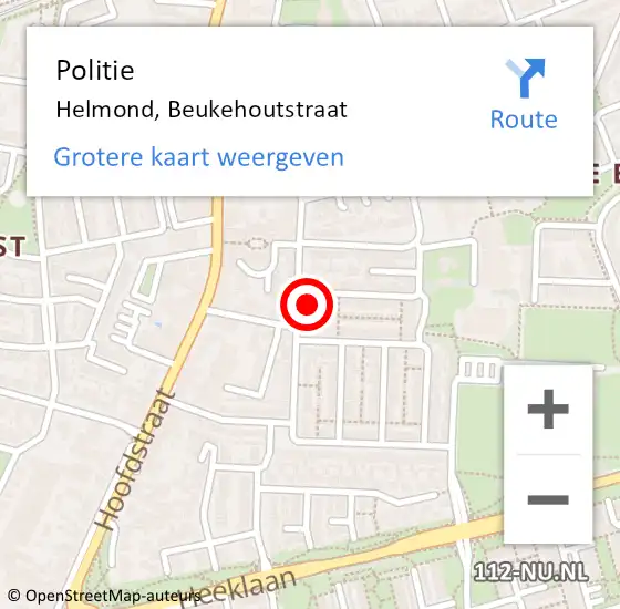 Locatie op kaart van de 112 melding: Politie Helmond, Beukehoutstraat op 3 oktober 2022 20:13