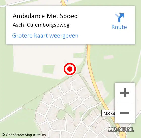 Locatie op kaart van de 112 melding: Ambulance Met Spoed Naar Asch, Culemborgseweg op 3 oktober 2022 21:09