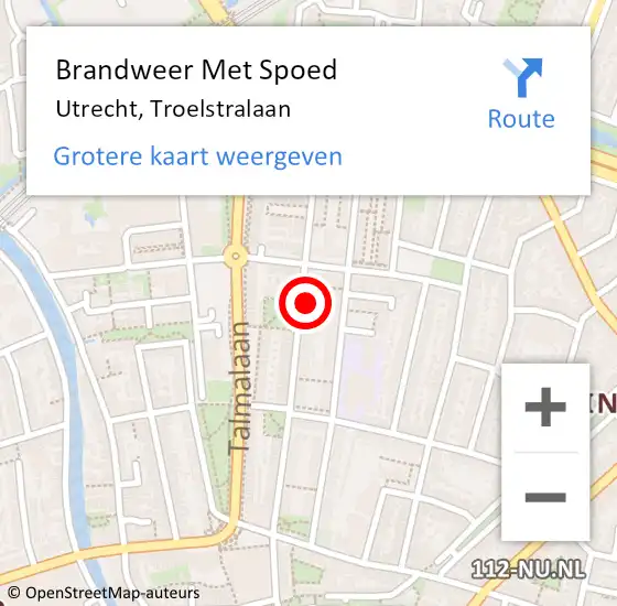 Locatie op kaart van de 112 melding: Brandweer Met Spoed Naar Utrecht, Troelstralaan op 4 oktober 2022 02:40