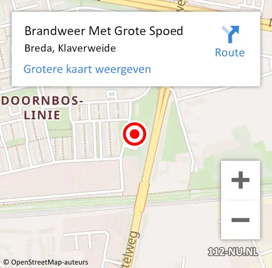 Locatie op kaart van de 112 melding: Brandweer Met Grote Spoed Naar Breda, Klaverweide op 4 oktober 2022 03:59