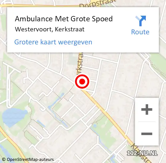 Locatie op kaart van de 112 melding: Ambulance Met Grote Spoed Naar Westervoort, Kerkstraat op 4 oktober 2022 05:16