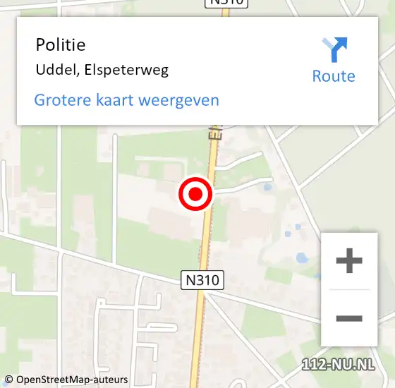 Locatie op kaart van de 112 melding: Politie Uddel, Elspeterweg op 4 oktober 2022 09:05