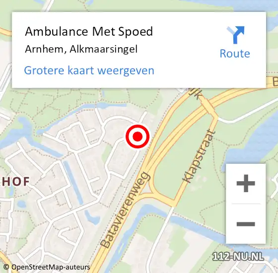 Locatie op kaart van de 112 melding: Ambulance Met Spoed Naar Arnhem, Alkmaarsingel op 4 oktober 2022 09:06