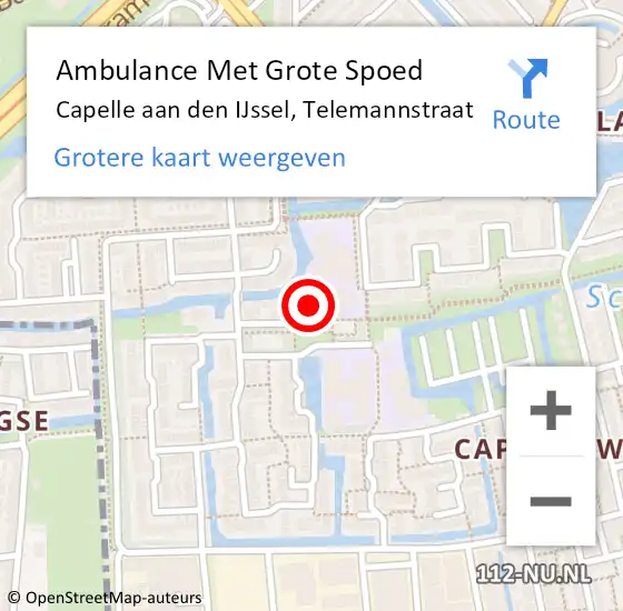 Locatie op kaart van de 112 melding: Ambulance Met Grote Spoed Naar Capelle aan den IJssel, Telemannstraat op 31 juli 2014 12:02