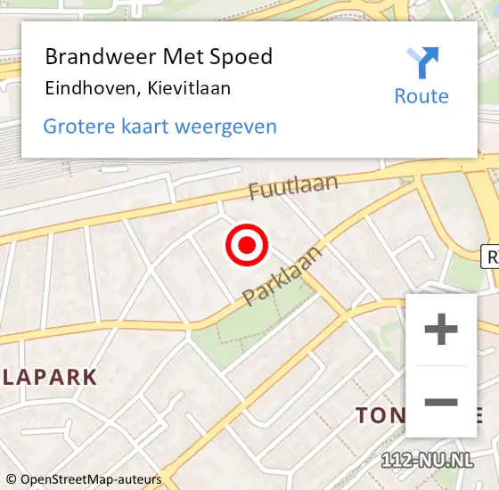 Locatie op kaart van de 112 melding: Brandweer Met Spoed Naar Eindhoven, Kievitlaan op 4 oktober 2022 12:31