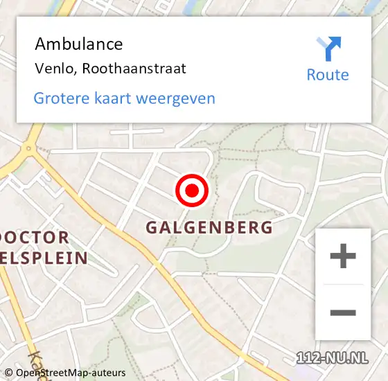 Locatie op kaart van de 112 melding: Ambulance Venlo, Roothaanstraat op 31 juli 2014 12:18