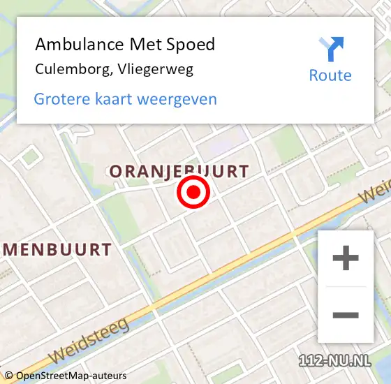 Locatie op kaart van de 112 melding: Ambulance Met Spoed Naar Culemborg, Vliegerweg op 4 oktober 2022 16:39