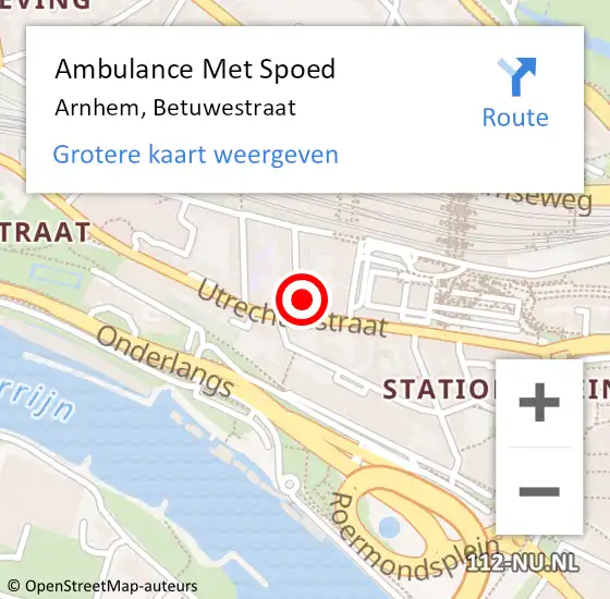 Locatie op kaart van de 112 melding: Ambulance Met Spoed Naar Arnhem, Betuwestraat op 4 oktober 2022 16:46